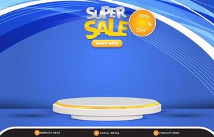 super sale discount template banner with blank space 3d podium for product sale with abstract gradient blue background design vector