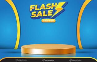 flash sale discount template banner with blank space 3d podium for product sale with abstract gradient blue and yellow background design vector