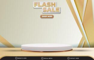 flash sale discount template banner with blank space 3d podium for product sale with abstract gradient brown and white background design vector