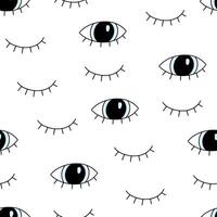 Eye doodle seamless pattern. Hand drawn doodle sketch simple background. Open, wink eyes minimal seamless pattern. Abstract pop beauty background. vector