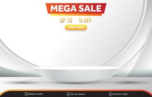 mega sale discount template banner with blank space 3d podium for product sale with abstract gradient white background design vector