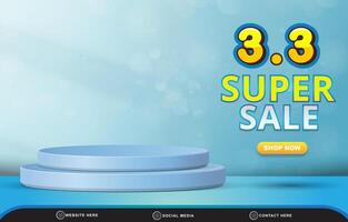 03.03 super sale template banner with blank space 3d podium for product sale with abstract gradient blue and white background design vector