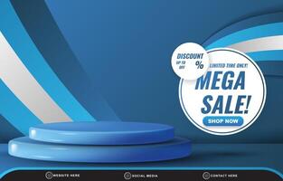 limited mega sale discount template banner with blank space 3d podium for product sale with abstract gradient blue background design vector