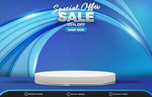 special offer sale discount template banner with blank space 3d podium for product sale with abstract gradient blue background design vector