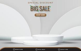 special discount big sale template banner with blank space 3d podium for product sale with abstract gradient white and grey background design vector