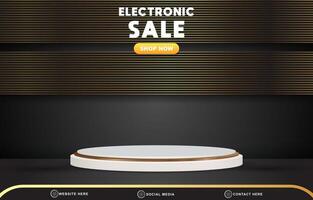 electronic sale discount template banner with blank space 3d podium for product sale with abstract gradient black and brown background design vector