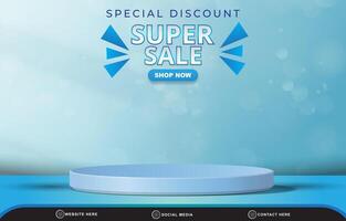 special discount super sale template banner with blank space 3d podium for product sale with abstract gradient blue and white background design vector