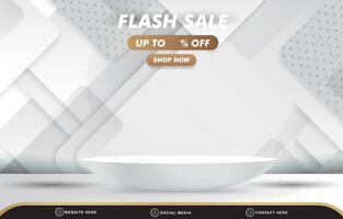 elegant flash sale discount template banner with blank space 3d podium for product sale with abstract gradient white background design vector