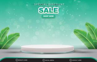 special discount sale discount template banner with blank space 3d podium for product sale with abstract gradient green and white background design vector