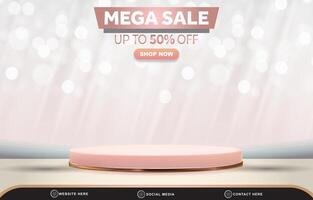 mega sale discount template banner with blank space 3d podium for product sale with abstract gradient white background design vector
