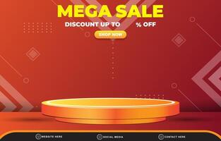 mega sale discount template banner with blank space 3d podium for product sale with abstract gradient red and orange background design vector