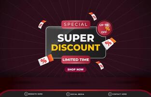 special super discount sale with landscape template banner copy space 3d podium for product sale with abstract gradient purple and red background design vector