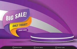 big sale discount template banner with blank space 3d podium for product sale with abstract gradient purple background design vector
