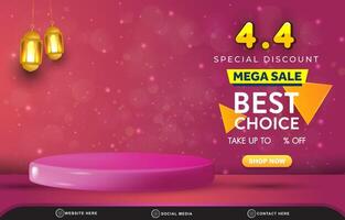 special discount 04.04 mega sale template banner with copy space 3d podium for product sale with abstract gradient purple background design vector