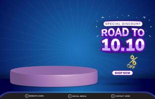 special discount 10.10 sale with landscape template banner and copy space 3d podium for product sale with abstract gradient blue background design vector
