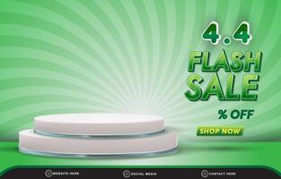 04.04 flash sale discount template banner with copy space 3d podium for product sale with abstract gradient green and white background design vector