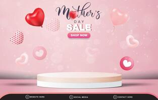 mother day sale discount template banner with blank space 3d podium for product sale with abstract gradient pink and white background design vector