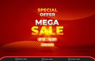 special offer mega sale discount for social media post banner with copy space for product sale with abstract gradient red background design vector