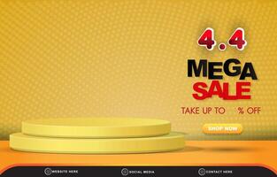 04.04 mega sale discount template banner with copy space 3d podium for product sale with abstract gradient dark yellow background design vector
