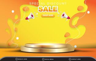 elegant special discount sale template banner with blank space 3d podium for product sale with abstract gradient orange and yellow background design vector
