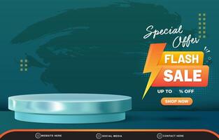 special offer flash sale with landscape template banner and copy space 3d podium for product sale with abstract gradient green background design vector