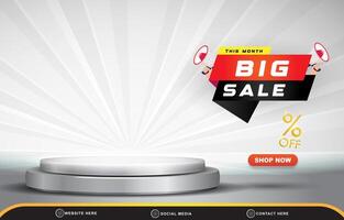 big sale discount for social media post banner with blank space 3d podium for product sale with abstract gradient grey and white background design vector