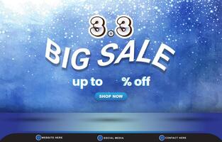 03.03 big sale discount template banner with blank space 3d podium for product sale with abstract gradient blue and white background design vector