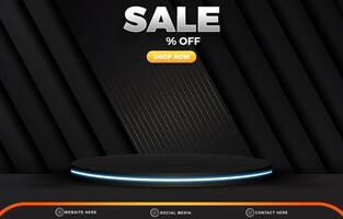 sale discount template banner with blank space 3d podium for product sale with abstract gradient dark black background design vector