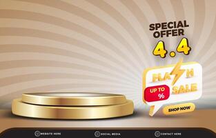 special offer 04.04 flash sale discount template banner with copy space 3d podium for product sale with abstract gradient brown and white background design vector