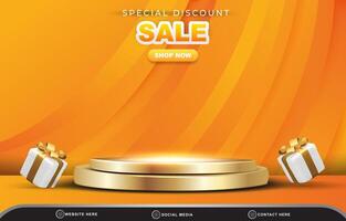 special discount sale template banner with blank space 3d podium for product sale with abstract gradient orange and yellow background design vector