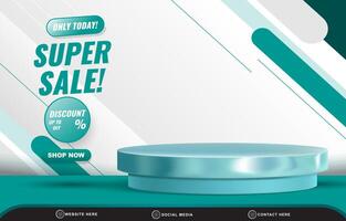super sale template banner with blank space 3d podium for product sale with abstract gradient green and white background design vector