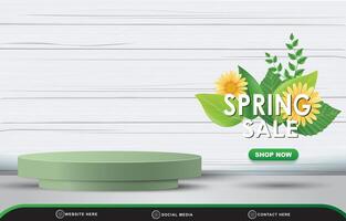 spring sale discount template banner with blank space 3d podium for product sale with abstract gradient white background design vector