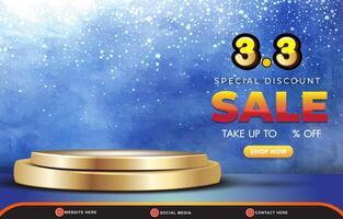 03.03 special discount sale template banner with blank space 3d podium for product sale with abstract gradient blue and white background design vector