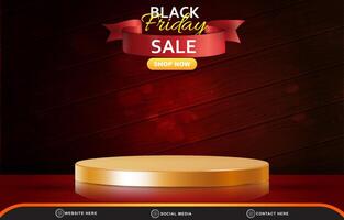 black friday sale template banner with blank space 3d podium for product sale with abstract gradient dark red background design vector