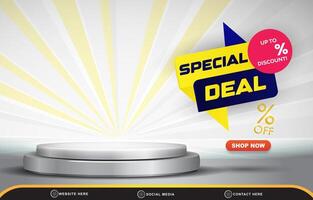 special sale discount for social media post banner with blank space 3d podium for product sale with abstract gradient white and yellow background design vector