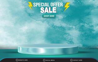 special offer sale template banner with blank space 3d podium for product sale with abstract gradient blue and white background design vector