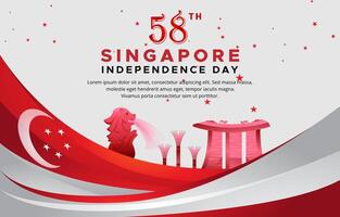 58th of august singapore independence day banner with abstract gradient red and white background design vector
