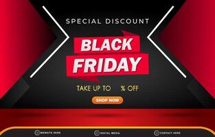 special discount black friday sale template banner with copy space 3d podium for product sale with abstract gradient black and red background design vector