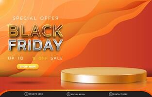 special offer black friday sale template banner with blank space 3d podium for product sale with abstract gradient orange and yellow background design vector