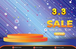 03.03 discount sale template banner with blank space 3d podium for product sale with abstract gradient blue background design vector