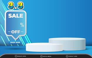 03.03 sale discount template banner with blank space 3d podium for product sale with abstract gradient blue background design vector