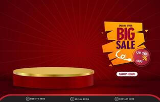 special offer big sale discount with landscape template banner and copy space for product sale with abstract gradient red background design vector