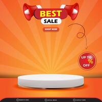 best sale discount for social media post template banner with blank space 3d podium for product sale with abstract gradient orange and yellow design background vector