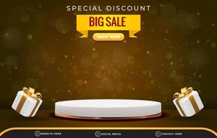 special discount big sale template banner with copy space 3d podium for product sale with abstract gradient brown background design vector