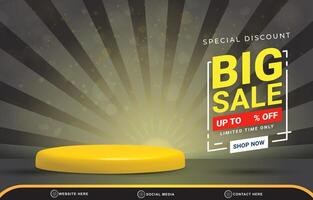 special discount big sale template banner with copy space 3d podium for product sale with abstract gradient black and grey background design vector