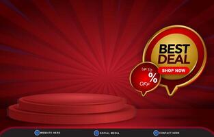 best discount sale template banner with blank space 3d podium for product sale with abstract gradient dark red background design vector
