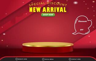 new sale discount with landscape template banner and copy space 3d podium for product sale with abstract gradient red background design vector