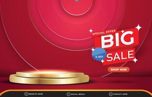 special offer big sale discount template banner with blank space 3d podium for product sale with abstract gradient red background design vector