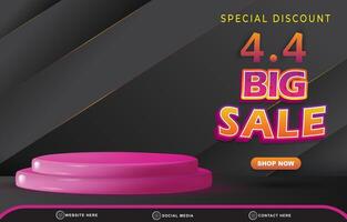 special discount 04.04 big sale template banner with copy space 3d podium for product sale with abstract gradient black background design vector