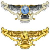 Zoroastrian winged disk with planet and ribbon vector